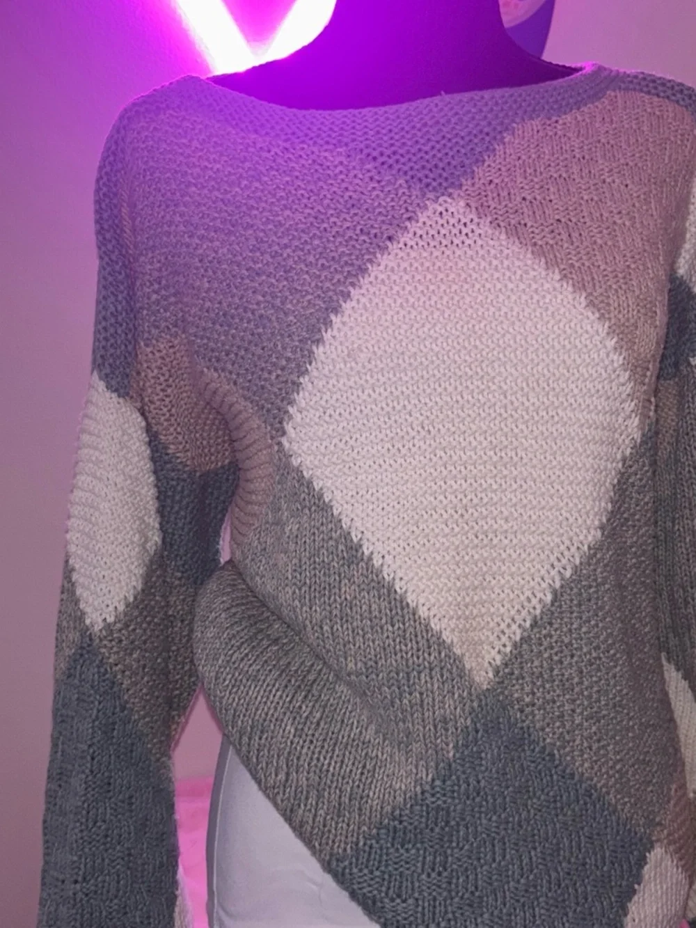 Yarnworks Handknit Patchwork Sweater Large Cotton Ramie Cozy Vintage